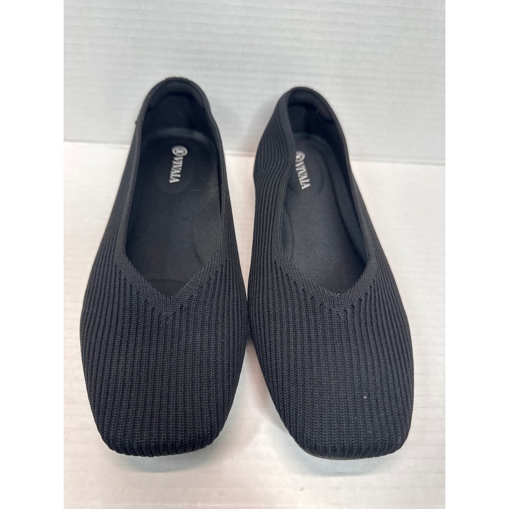 Vivaia Margot Black Square Toe Knit Ballet Flats Sustainable Shoes Womens 39.5